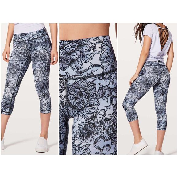 Lululemon Wunder Under Crop Size 4 Hi-Rise 21" Hanakotoba Starlight Purple Black - Picture 1 of 6